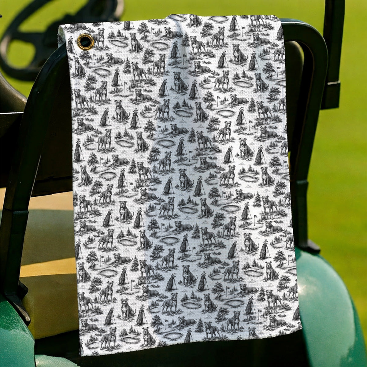 Crazy Pit Bull Golf Towels For Golfer, Toile de Jouy Pit Bull Pattern Golf Towel, Dog Lover Golf Gift