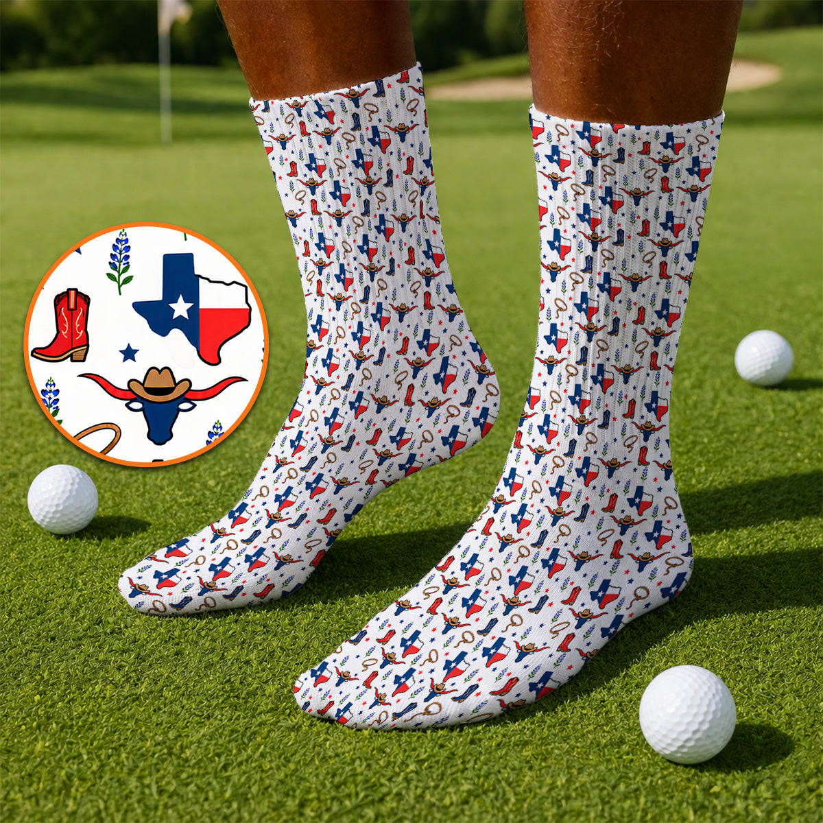 Texas Longhorn Golf Socks, Western Cowboy Texas Pattern Sock, Funny Golf Gift For Golfer