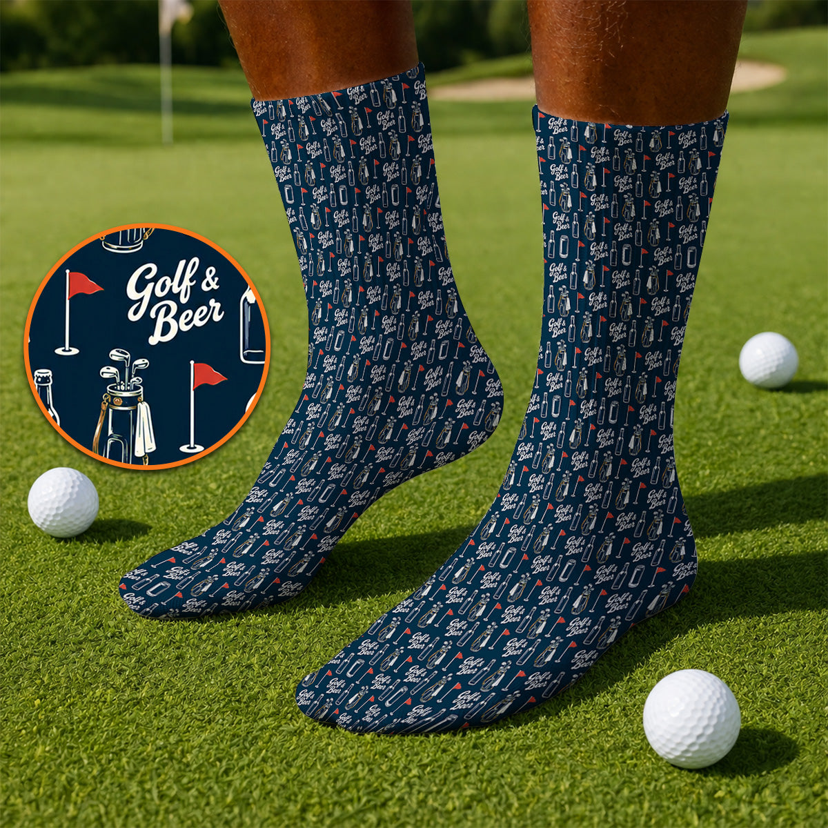 Crazy Golf & Beer Socks, Golf Bag And Beer Bottle Pattern Golf Sock, Golf Gift For Beer Lovers