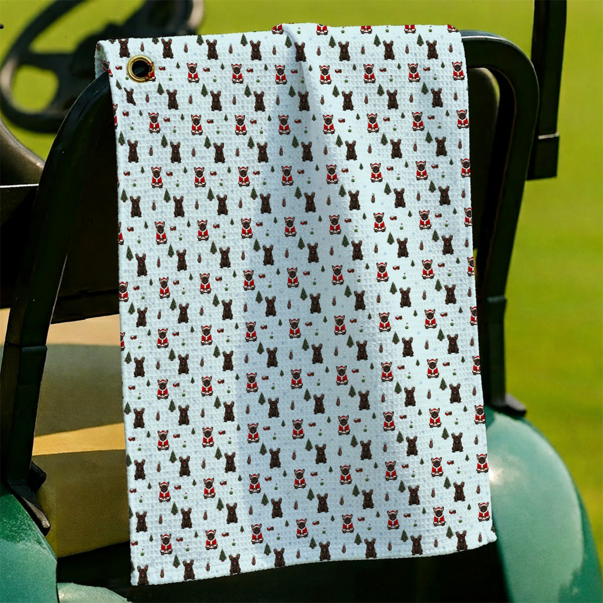 Reindeer French Bulldog Christmas Golf Towels, Festive Dog Holiday Pattern Golf Towel, Xmas Golf Gift for Golfers