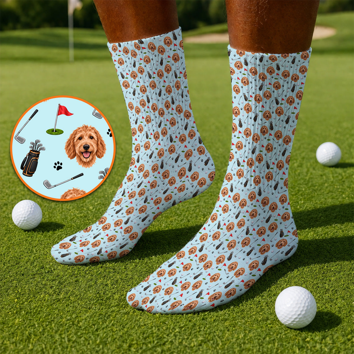 Goldendoodle Golf Socks, Crazy Doodle Dog Pattern Golf Sock, Golf Gift For Golfers