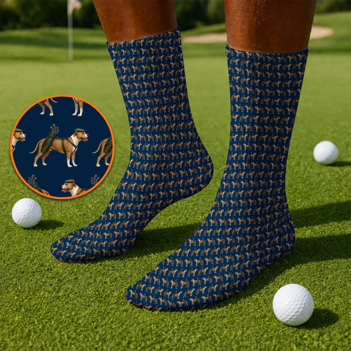 Funny Pit Bull Terrier Golf Socks, Pit Bull Pattern Golf Shirt, Golf Gift for Dog Lovers