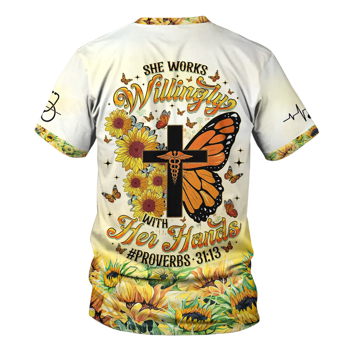 Custom Faith Nurse Shirt ‰ÛÒ Sunflower Butterfly Cross & Bible Verse Graphic Tee - Gift for RN LPN CNA Healthcare Workers