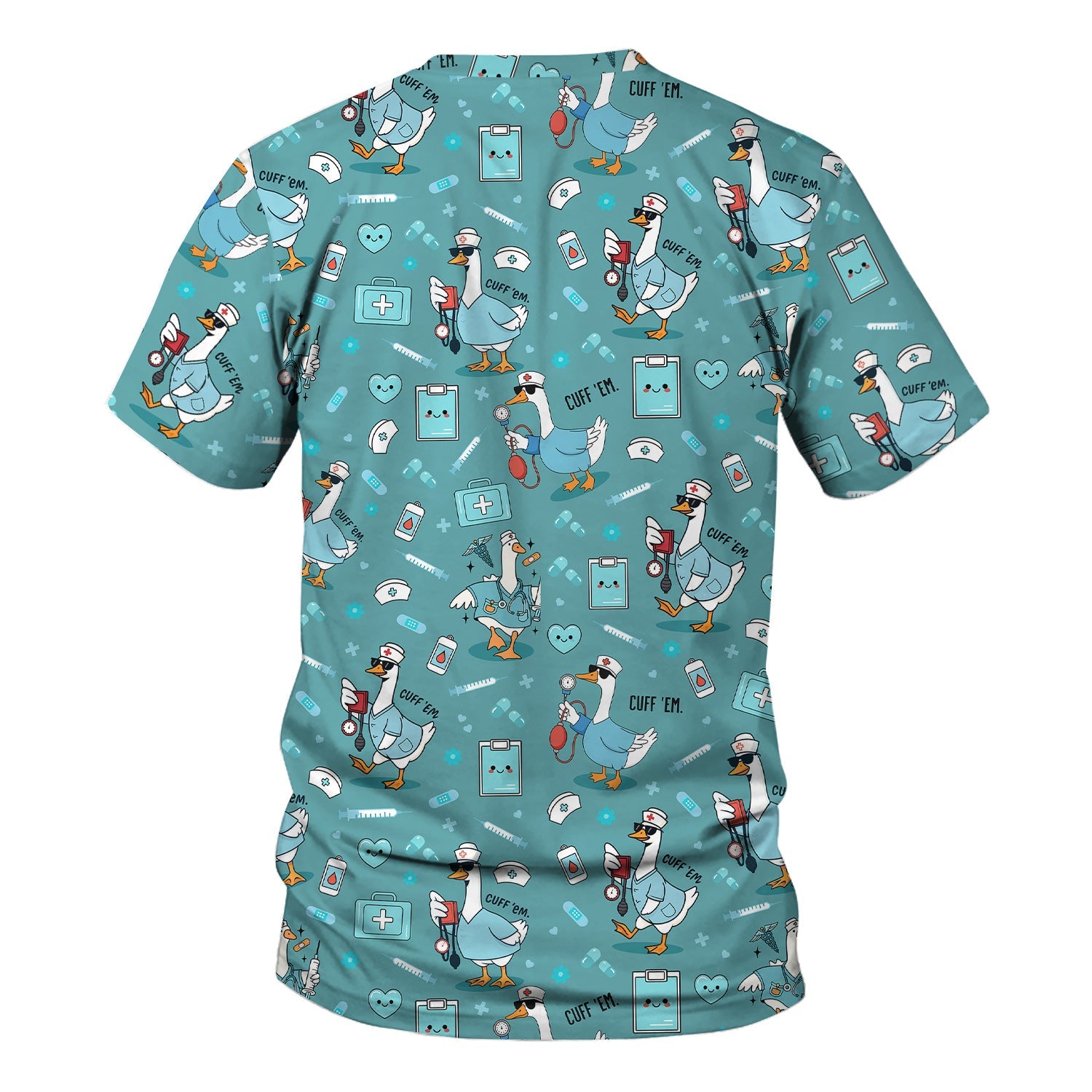 Funny EMT Nurse Shirt - Cuff 'Em Quote & Goose Nurse Pattern Tee - Gift for Paramedics & EMS Professionals