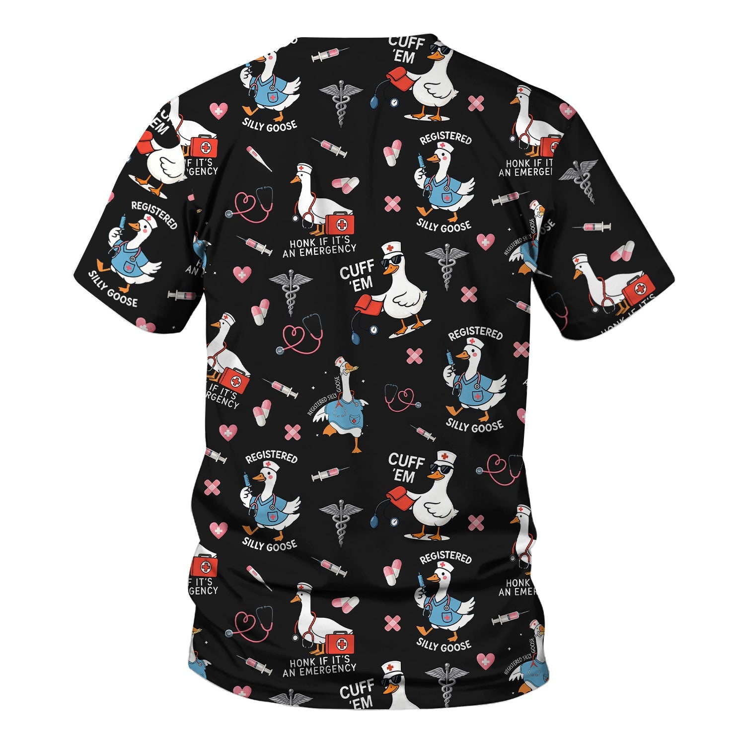 Goose Nurse Graphic T-Shirt for Women - Cute Medical Work Tee with Stethoscope & Heart Icons - Gift for RN, CNA, LPN