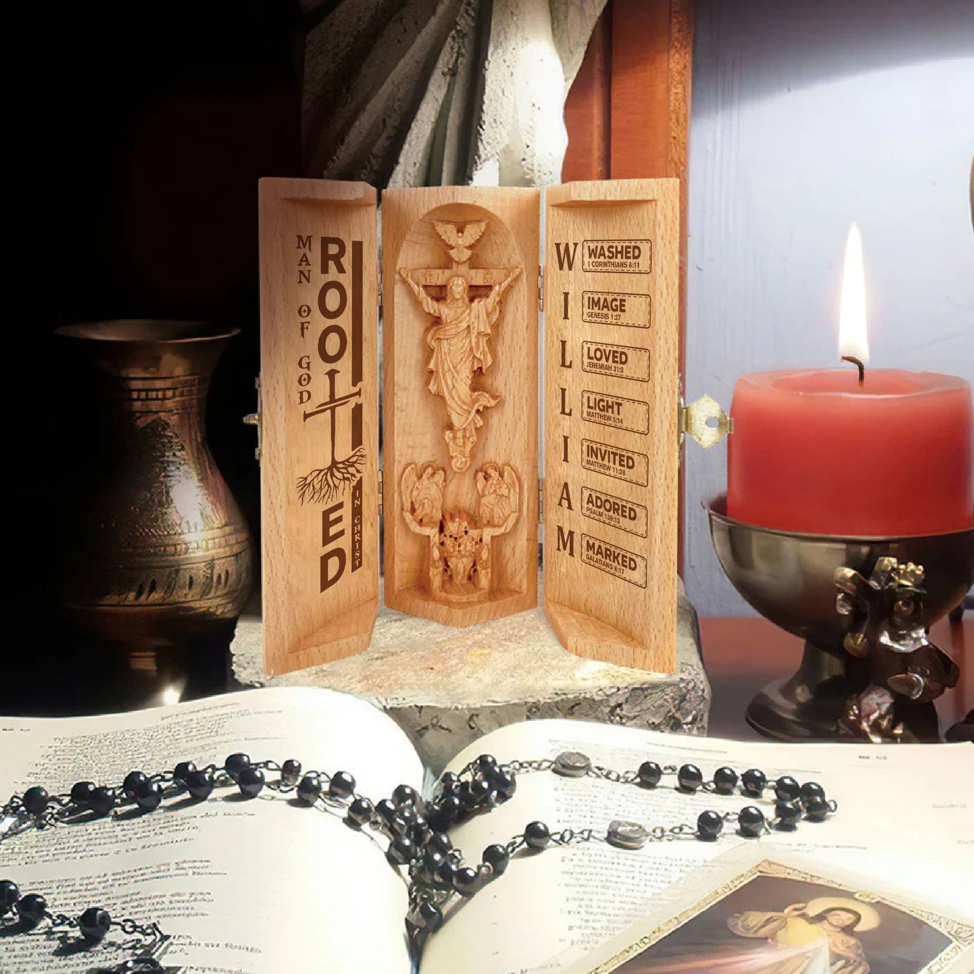 Man Of God Custom Openable Wooden Cylinder Sculpture of Jesus Christ, Christian Gifts