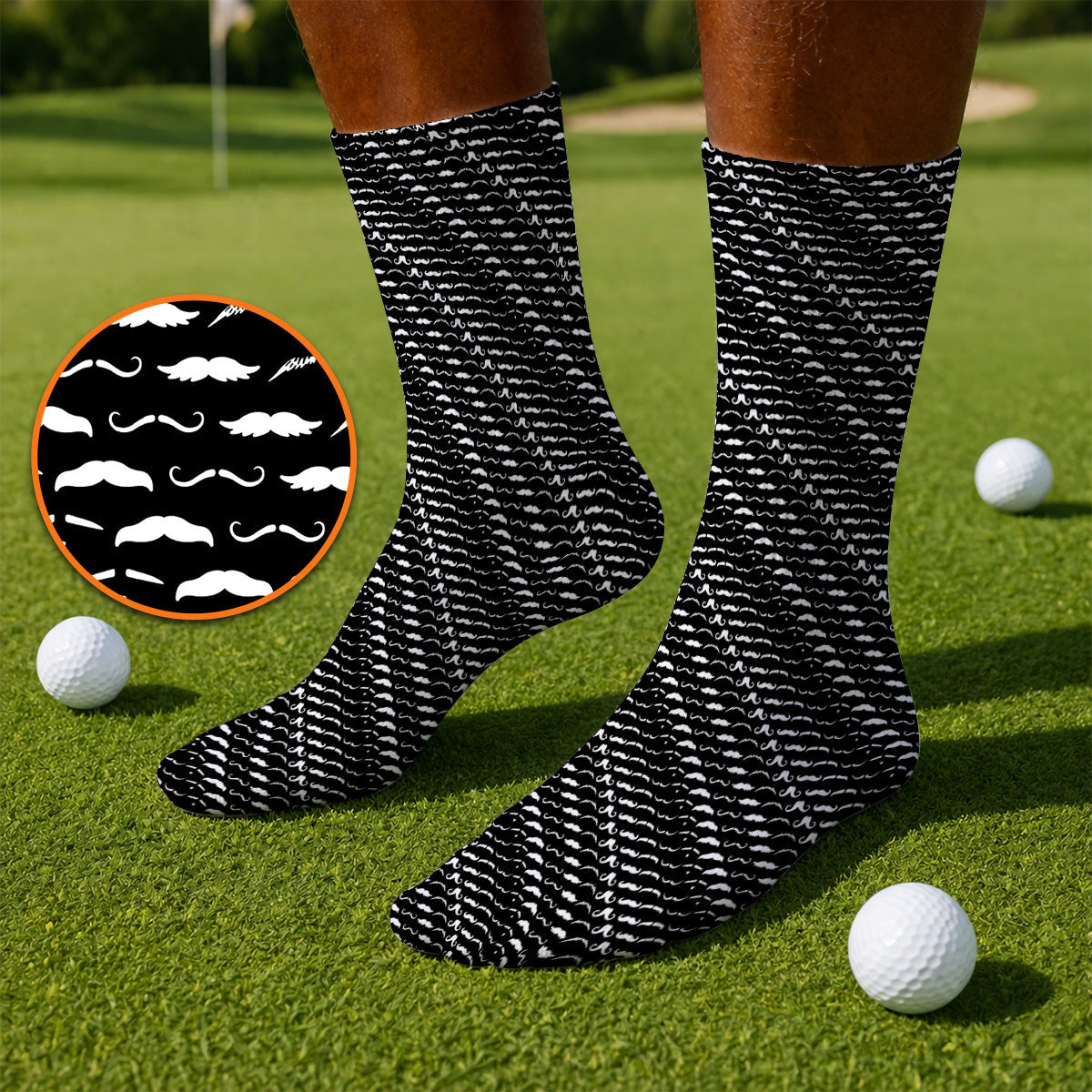 Funny Mustache Golf Socks, Movember Pattern Golf Sock, Golf Gift for Golfers