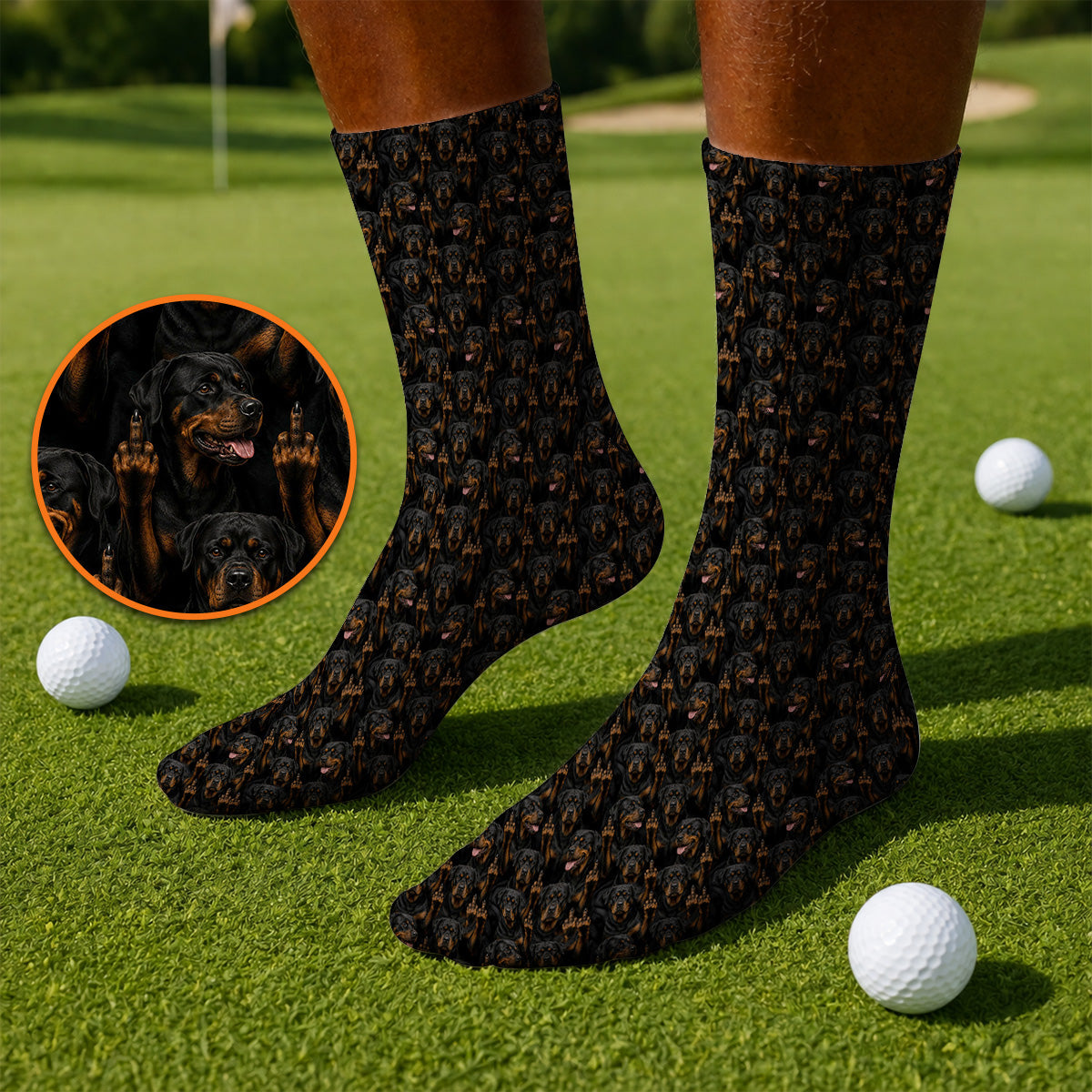 Rottweiler Middle Finger Golf Socks, Funny Rottweiler Pattern Golf Sock, Golf Gift For Golfer