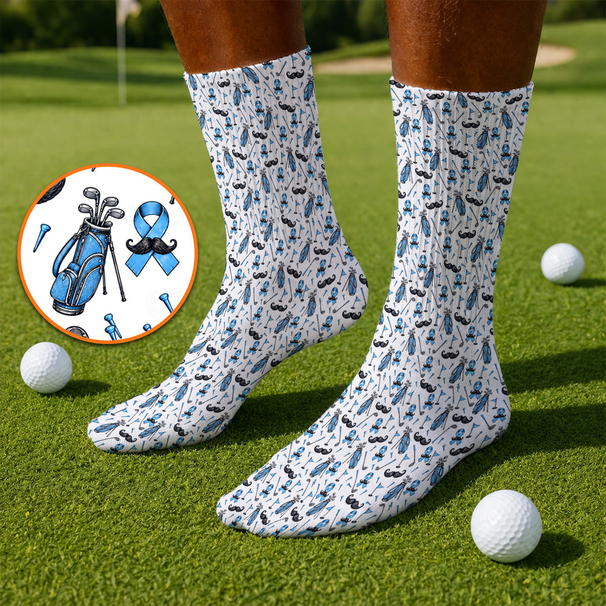 Prostate Cancer Golf Socks, Blue Ribbon Pattern Golf Sock, Crazy Golf Gift For Golfers