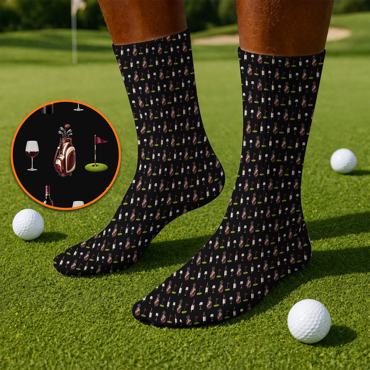 Wine & Golf Socks, Vintage Red Sock Pattern Golf Shirt , Crazy Golf Gift For Golfers