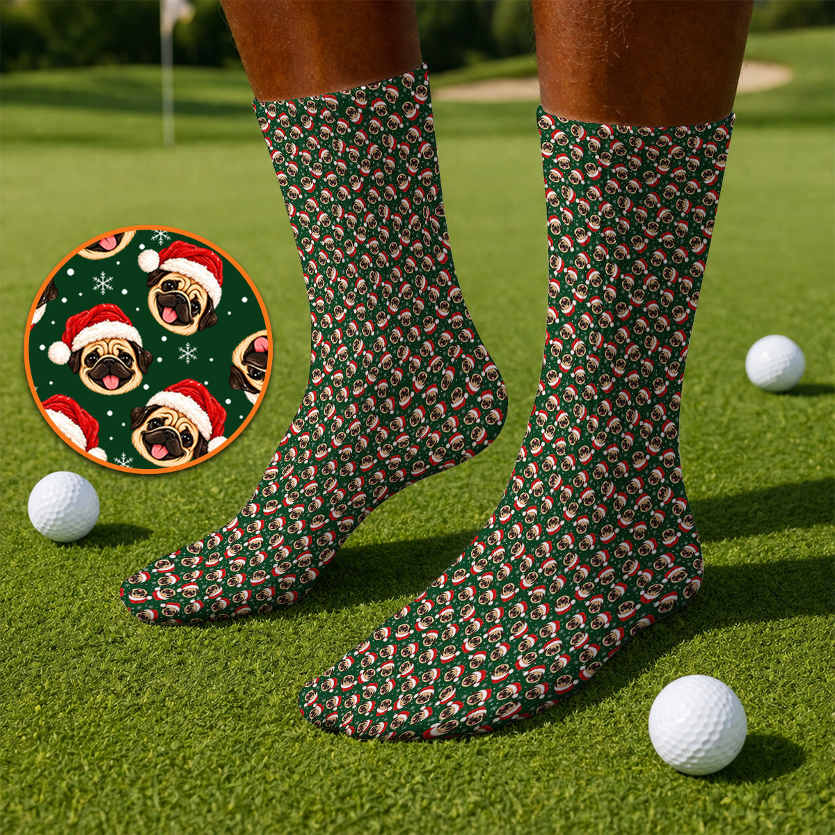 Funny Christmas Pug Golf Socks, Pug Pattern Golf Sock For Dog Lovers, Xmas Golf Gift For Golfers