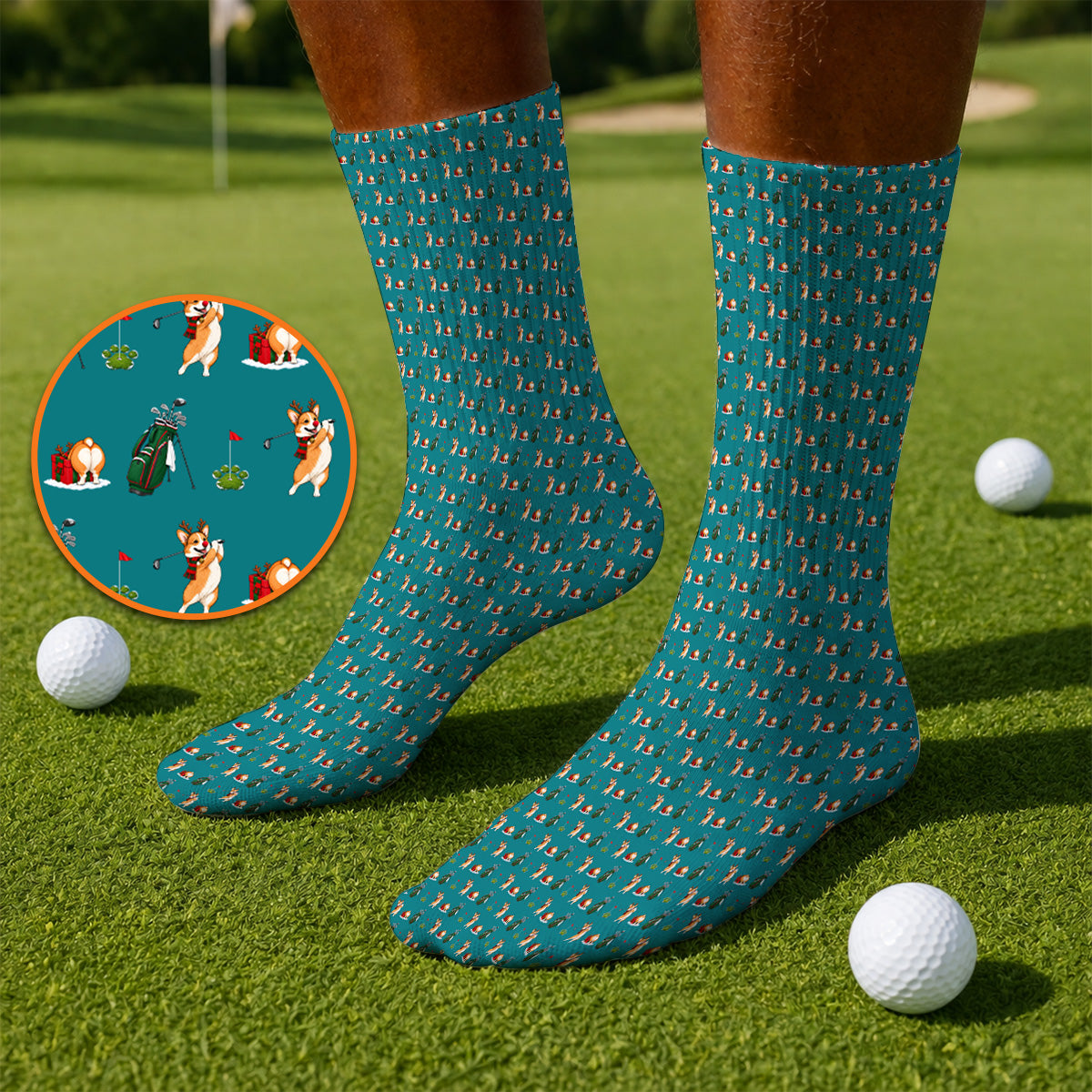 Funny Corgi Christmas Golf Socks, Xmas Corgi Pattern Golf Sock, Golf Gift For Golfers