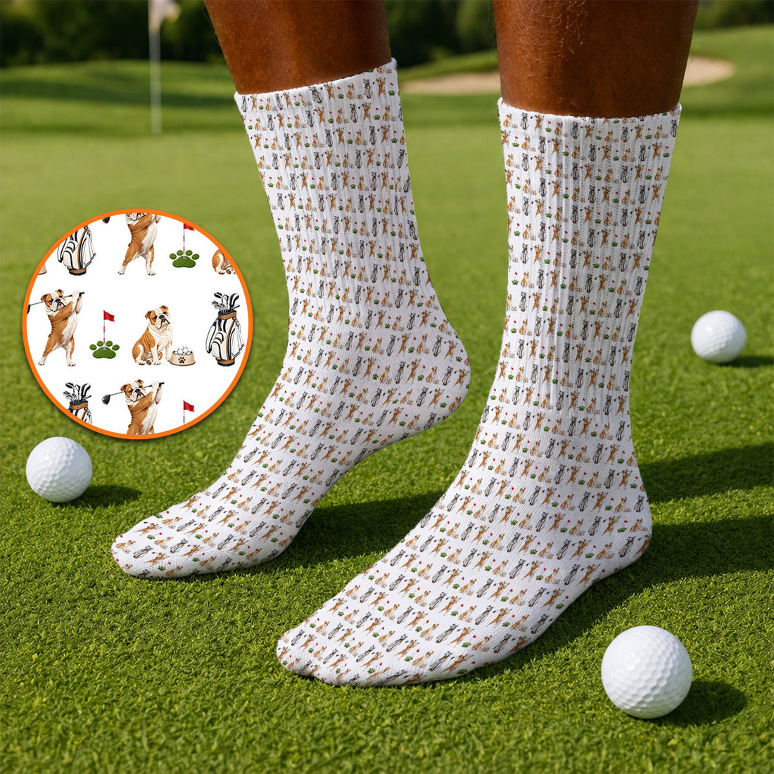 Bulldog Golf Pattern Socks, English Bulldog Golf Sock, Funny Dog Golf Gift