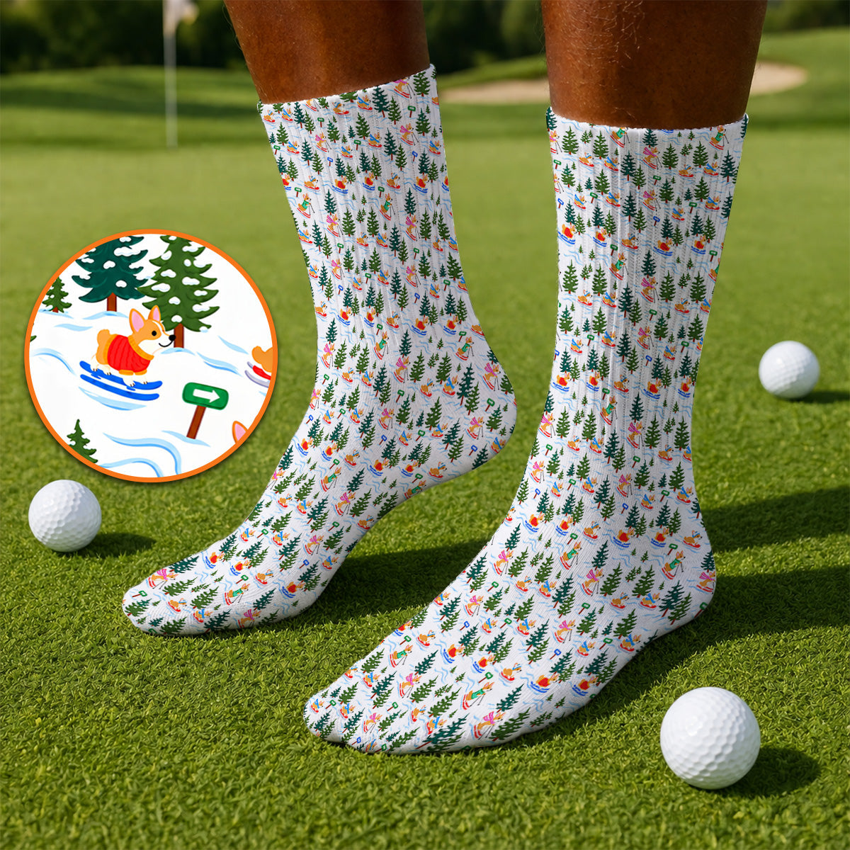 Corgi Christmas Golf Socks, Xmas Corgi Pattern Golf Sock, Funny Golf Gift For Golfers