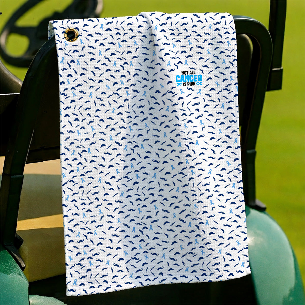 Prostate Cancer Awareness Golf Towels, Blue Ribbon Mustache Pattern Golf Towel, Support Gift for Golfers