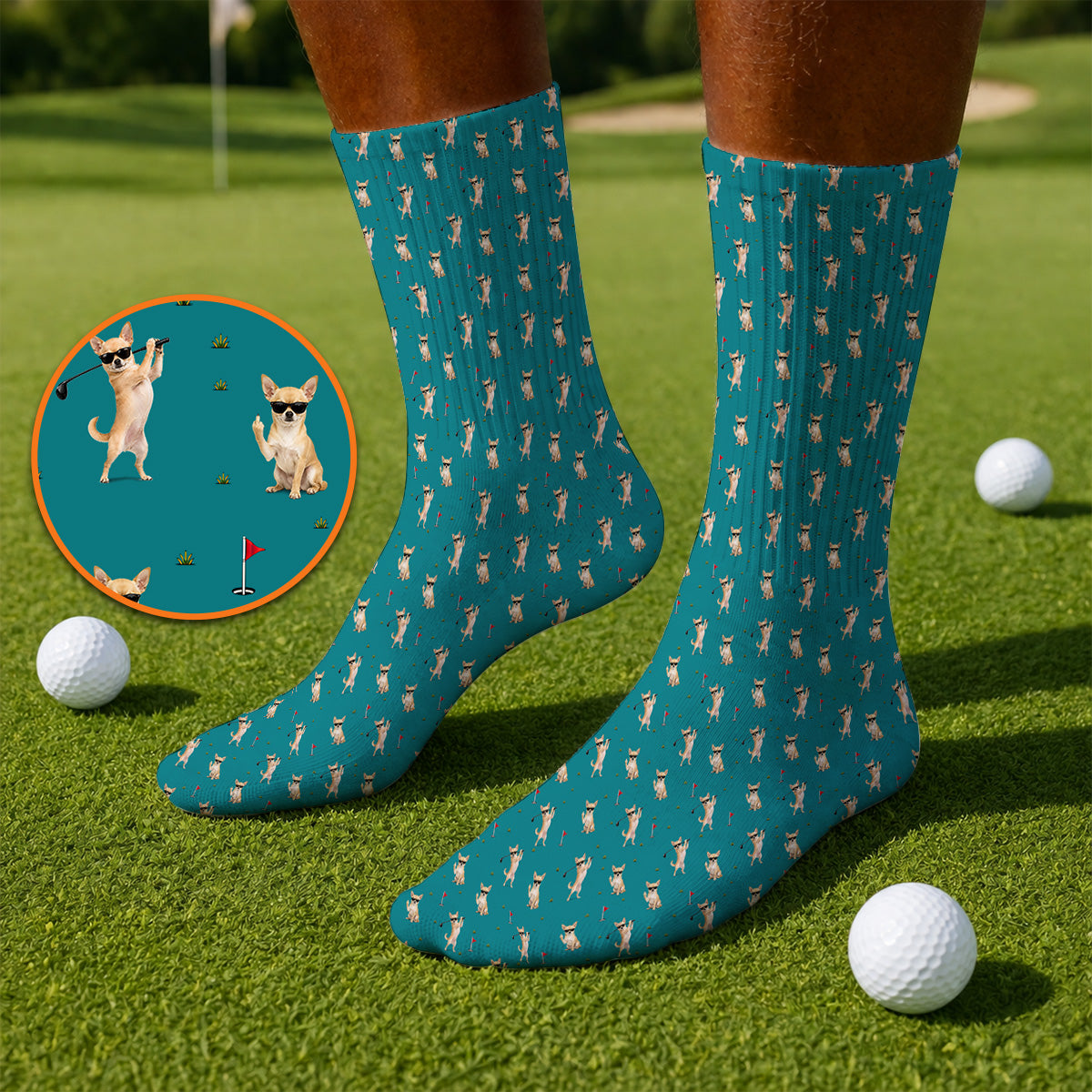 Funny Chihuahua Golf Socks, Cute Chihuahua Golf Pattern Sock for Dog Lovers, Crazy Golf Gift For Golfer