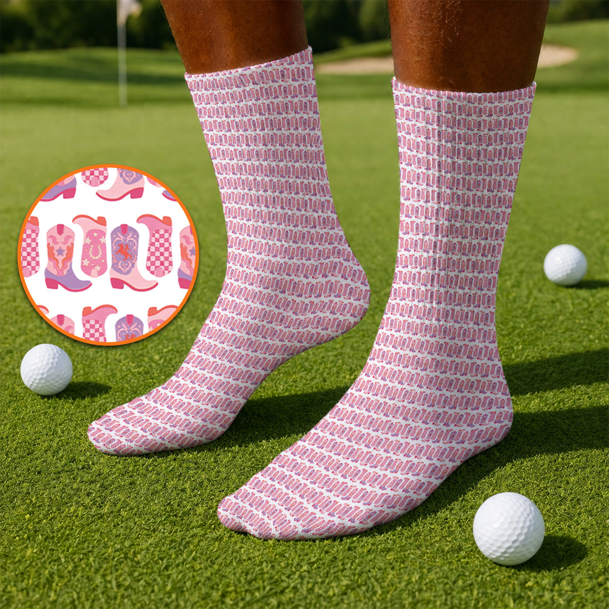 Pink Cowgirl Golf Socks, Western Cowboy Boots Pattern Golf Sock, Crazy Golf Gift For Golfers