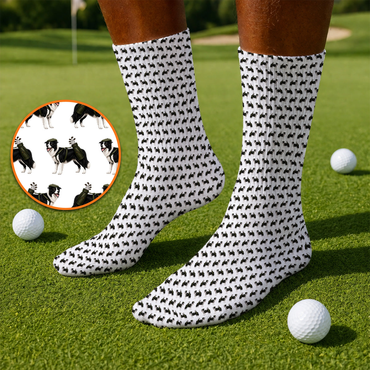Funny Border Collie Golf Socks, Border Collie Pattern Golf Sock for Golfer, Dog Lovers Golf Gift