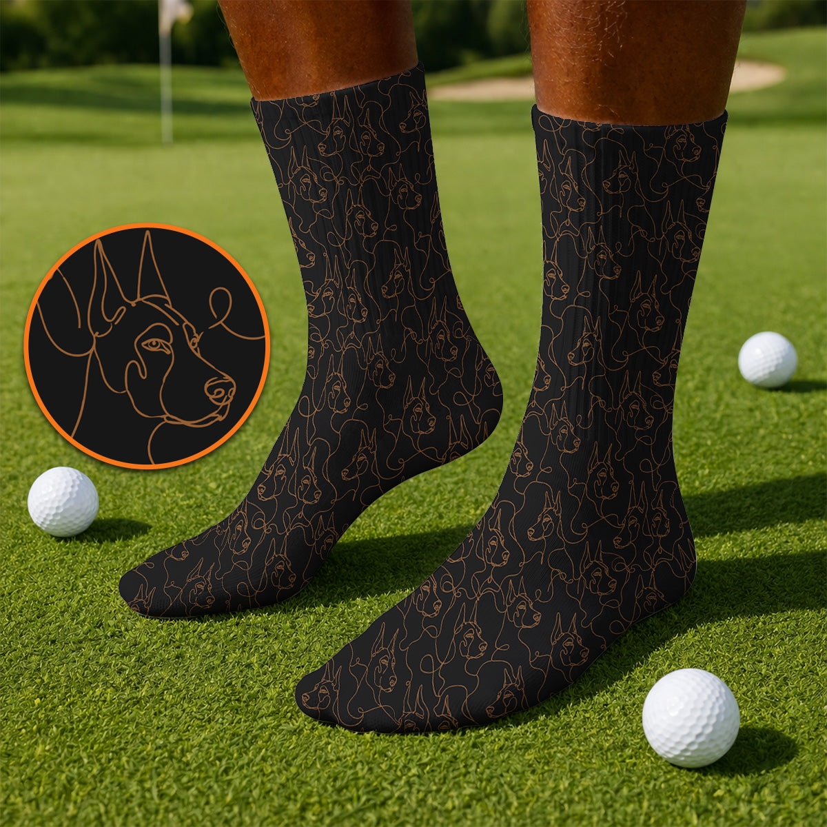 Doberman Line Art Golf Socks, Minimalist Doberman Pattern Golf Sock, Dog Lover Golf Gift