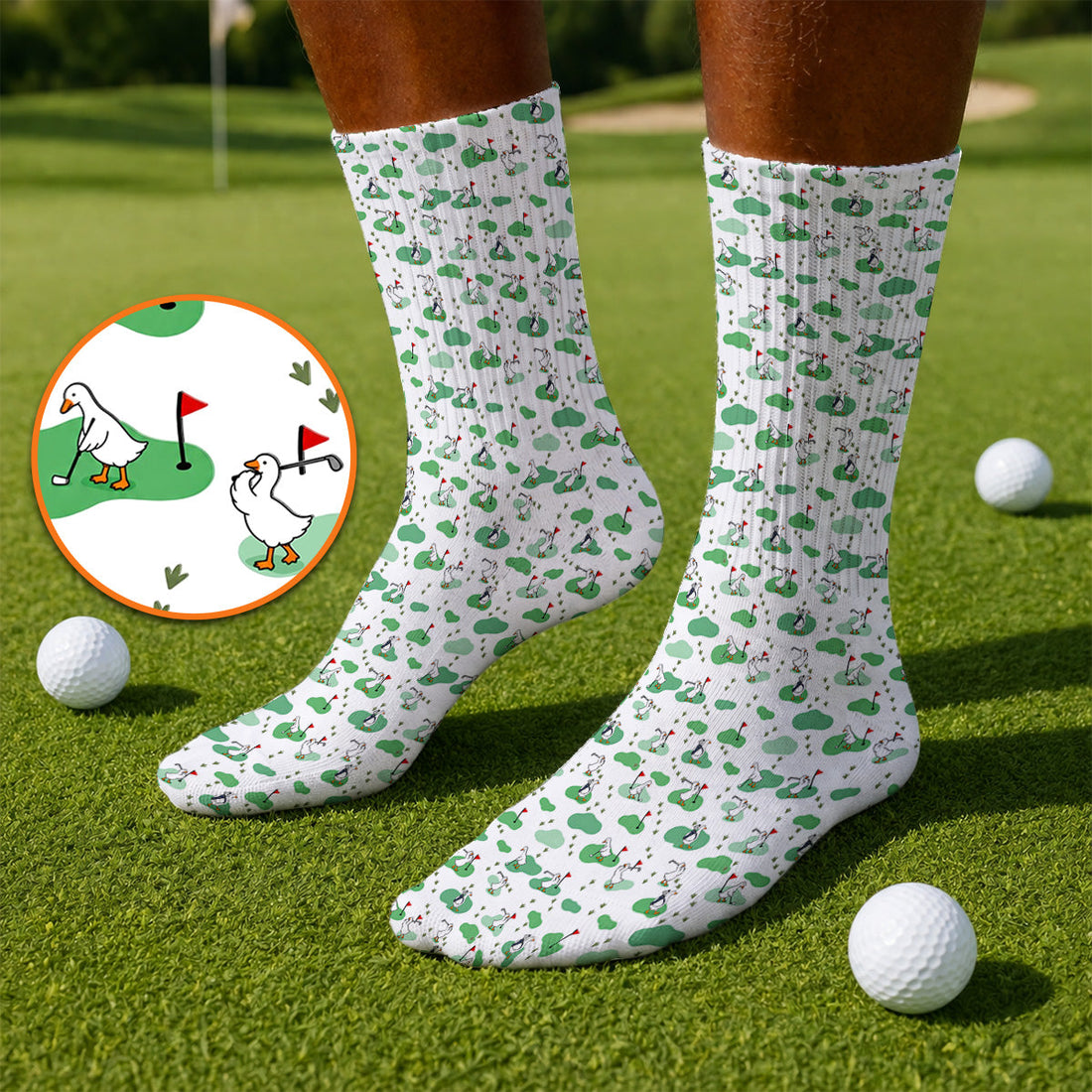 Funny Goose Golf Socks, Playful Golfing Goose Pattern Golf Sock, Golf Gift For Golfers