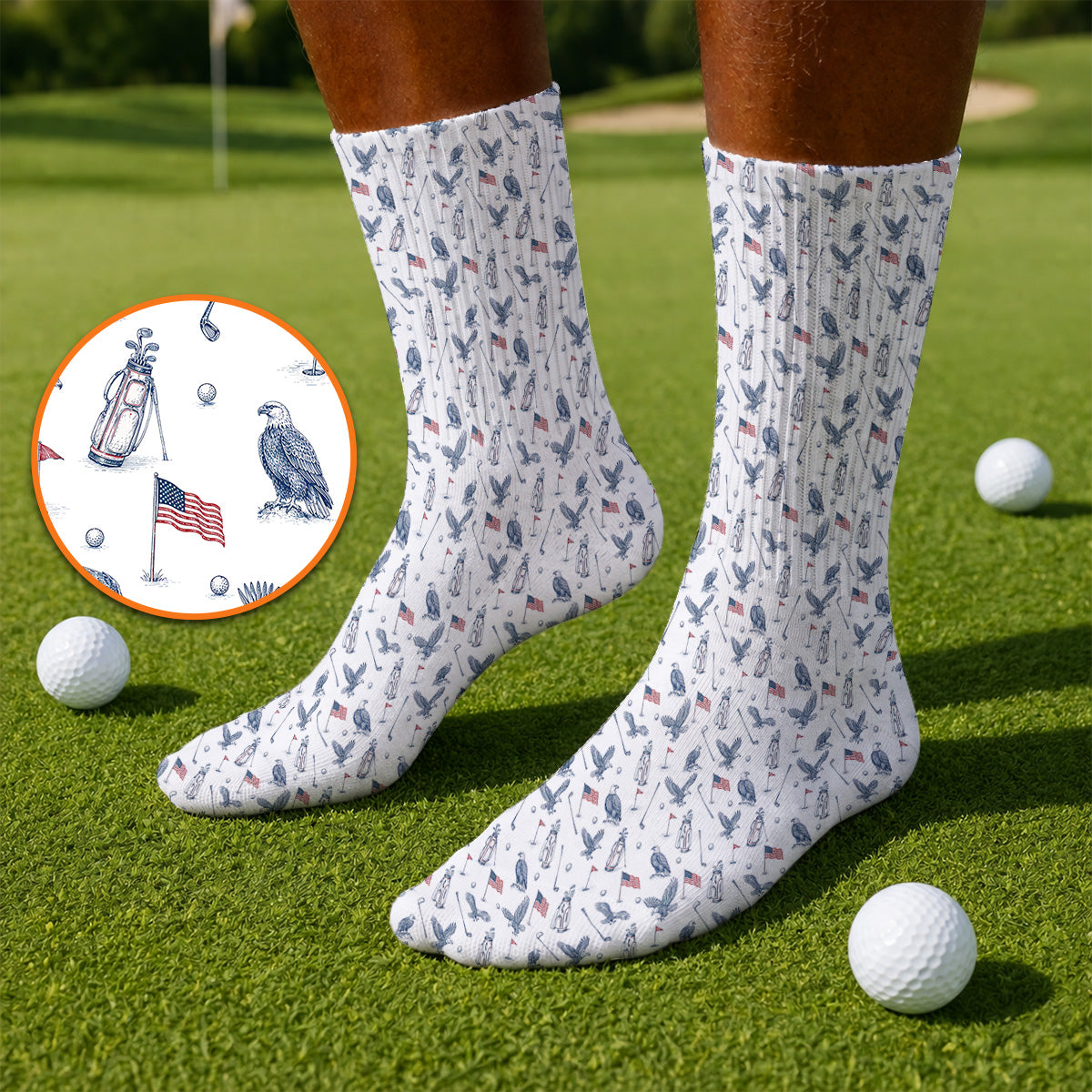 Patriotic Eagle Golf Socks, American Flag Pattern Golf Sock, USA Independence Golf Apparel