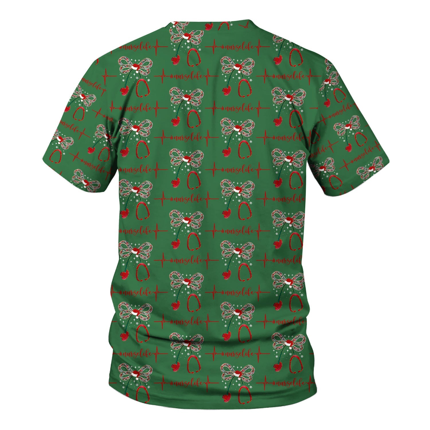 Festive Nurse Life Christmas Shirt - Christmas Stethoscope & Heartbeat Graphic Tee - Gift for RN LPN CNA Healthcare Staff