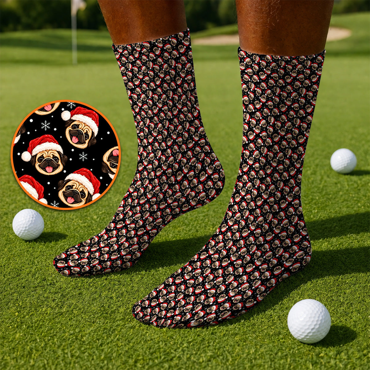 Funny Christmas Pug Golf Socks, Pug Pattern Golf Sock For Dog Lovers, Xmas Golf Gift For Golfers