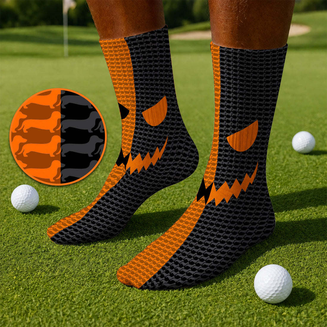 Halloween Dachshund Socks, Crazy Wiener Dog Pattern Golf Sock, Golf Gifr For Golfer
