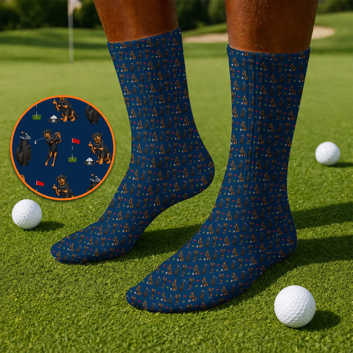 Funny Rottweiler Golf Socks, Rottweiler Pattern Golf Sock, Dog Dad Golf Shirt