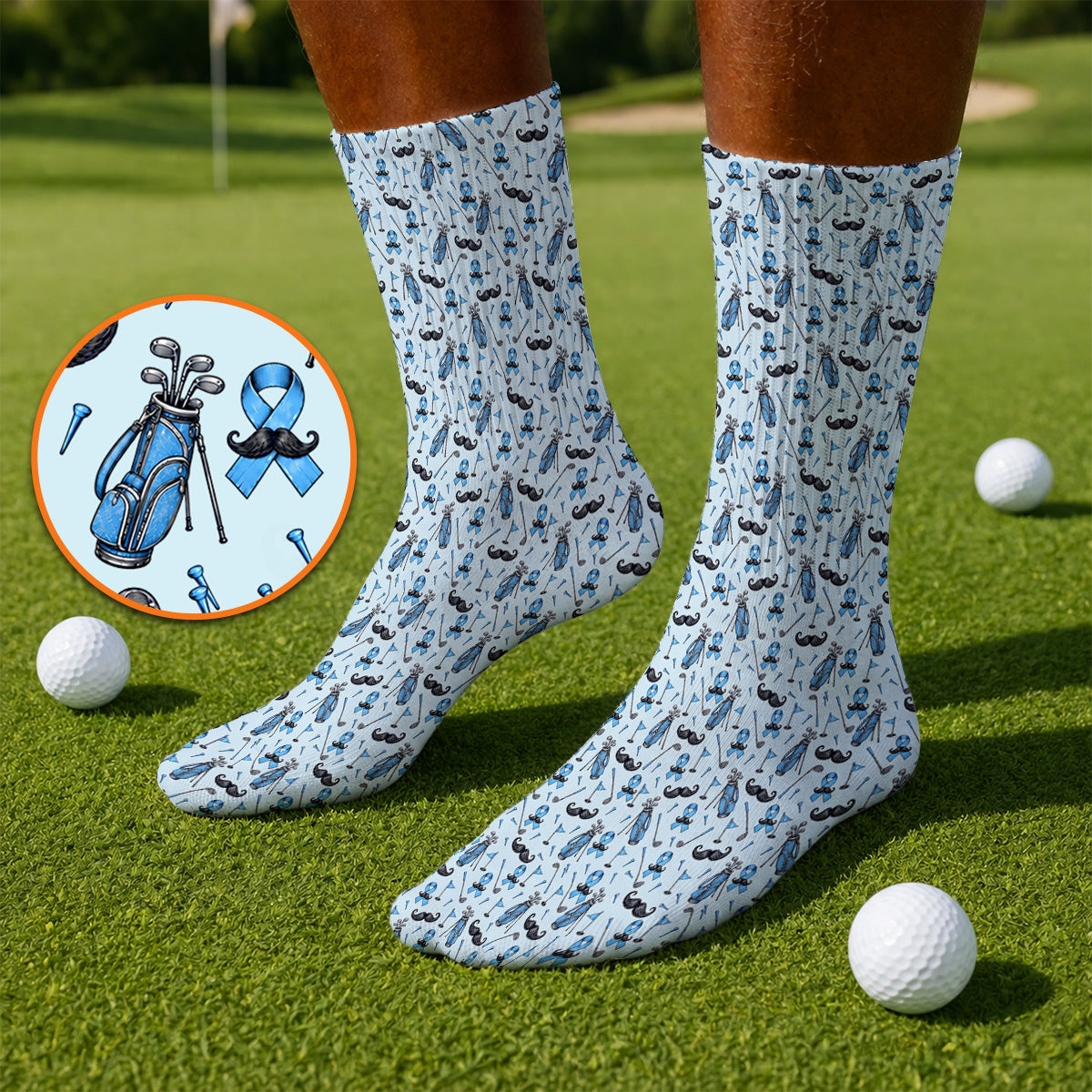 Prostate Cancer Golf Socks, Blue Ribbon Pattern Golf Sock, Crazy Golf Gift For Golfers