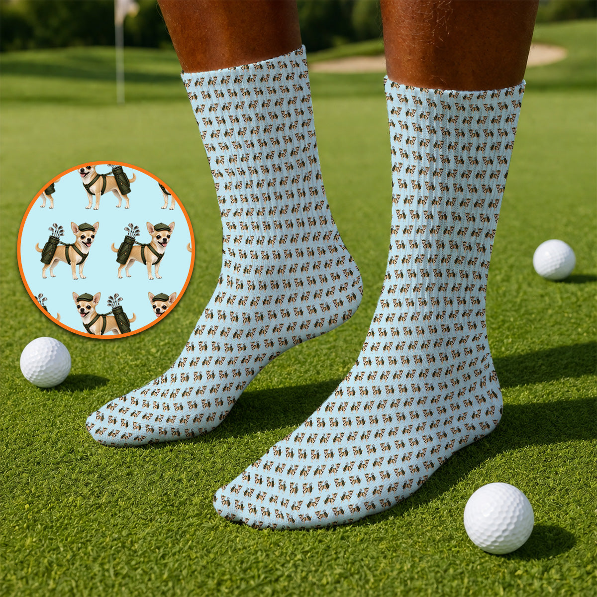 Crazy Chihuahua Golf Socks, Cute Chihuahua Golf Pattern Sock for Dog Lovers, Golf Gift For Golfer