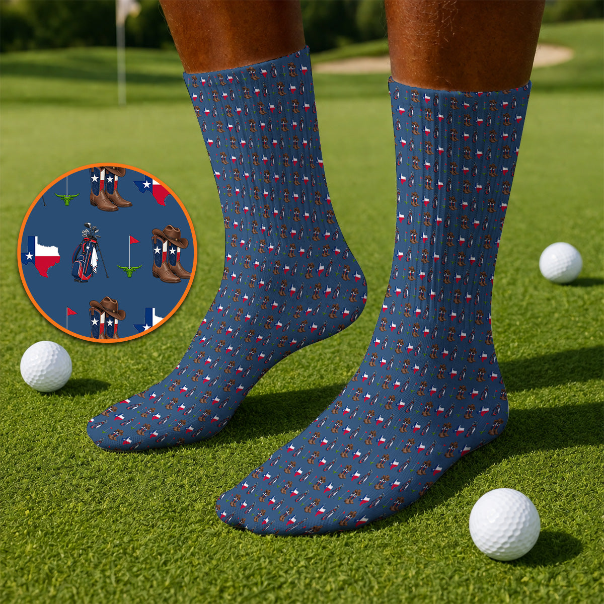 Texas Cowboy Golf Socks, Western Texas Golf Pattern Sock, Crazy Golf Gift For Golfer