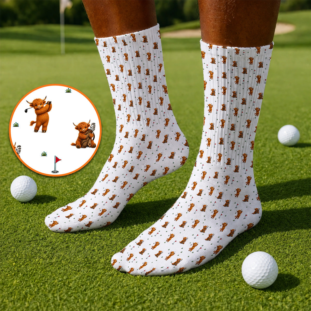 Highland Cow Swing Socks, Highland Cow Golfer Sock, Crazy Golf Gift For Golfer