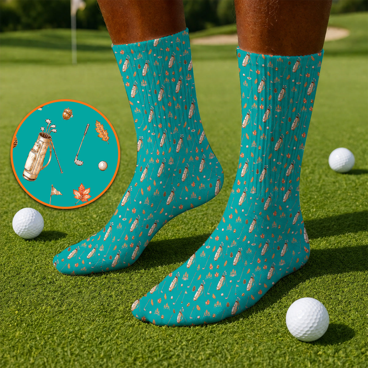 Vintage Squirrel Golf Socks, Autumn Golf Fall Pattern Sock, Golf Gift For Golfer