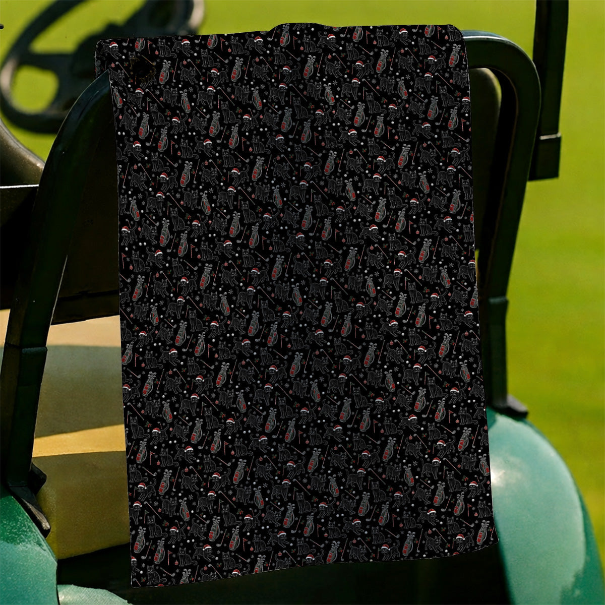 Funny Black Cat Christmas Golf Towels, Holiday Pattern Golf Towel, Xmas Golf Gift For Golfers