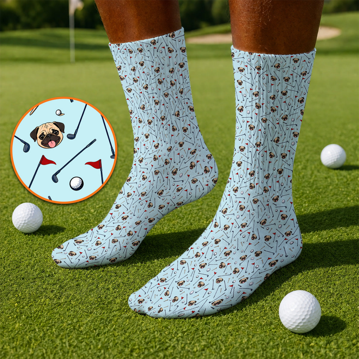 Pug Pattern Golf Socks, Pug Golf Sock For Dog Lovers, Crazy Golf Gift For Golfers