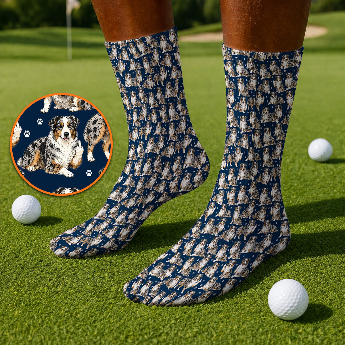 Australian Shepherd Golf Sock, Funny Blue Merle Aussie Pattern Golf Socks, Golf Gift For Golfer