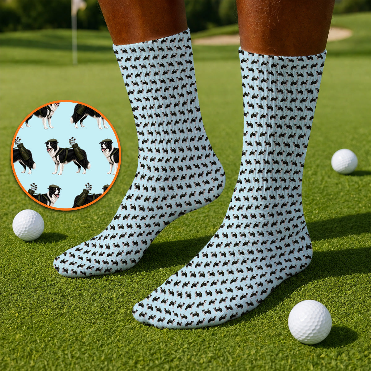 Funny Border Collie Golf Socks, Border Collie Pattern Golf Sock for Golfer, Dog Lovers Golf Gift
