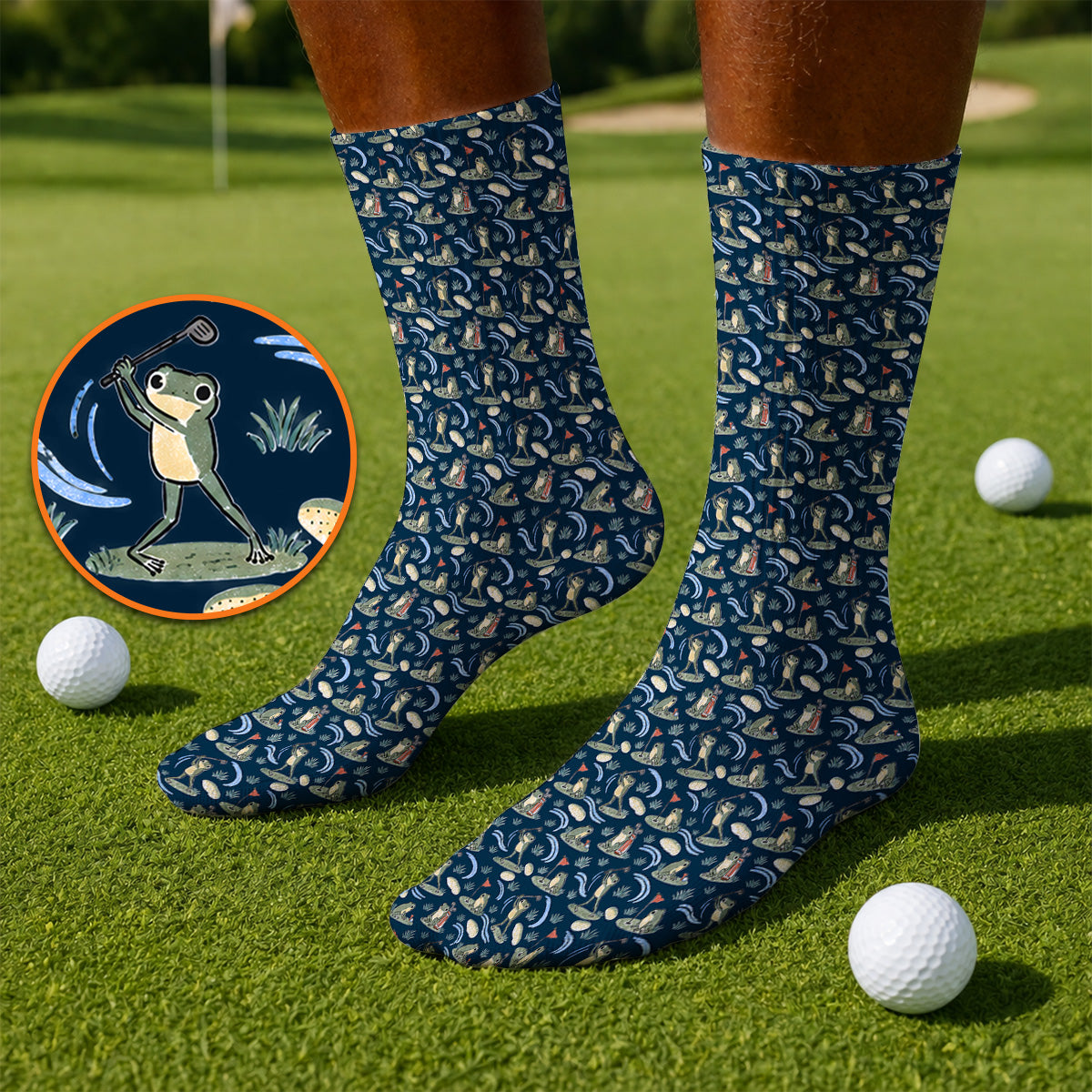 Playful Frog Golf Socks, Vintage Frog Golf Pattern Sock, Golf Gift For Golf Lovers