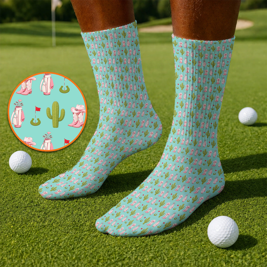 Cowgirl Pattern Golf Socks, Western Cactus Golf Sock, Golf Gifr For Golfers
