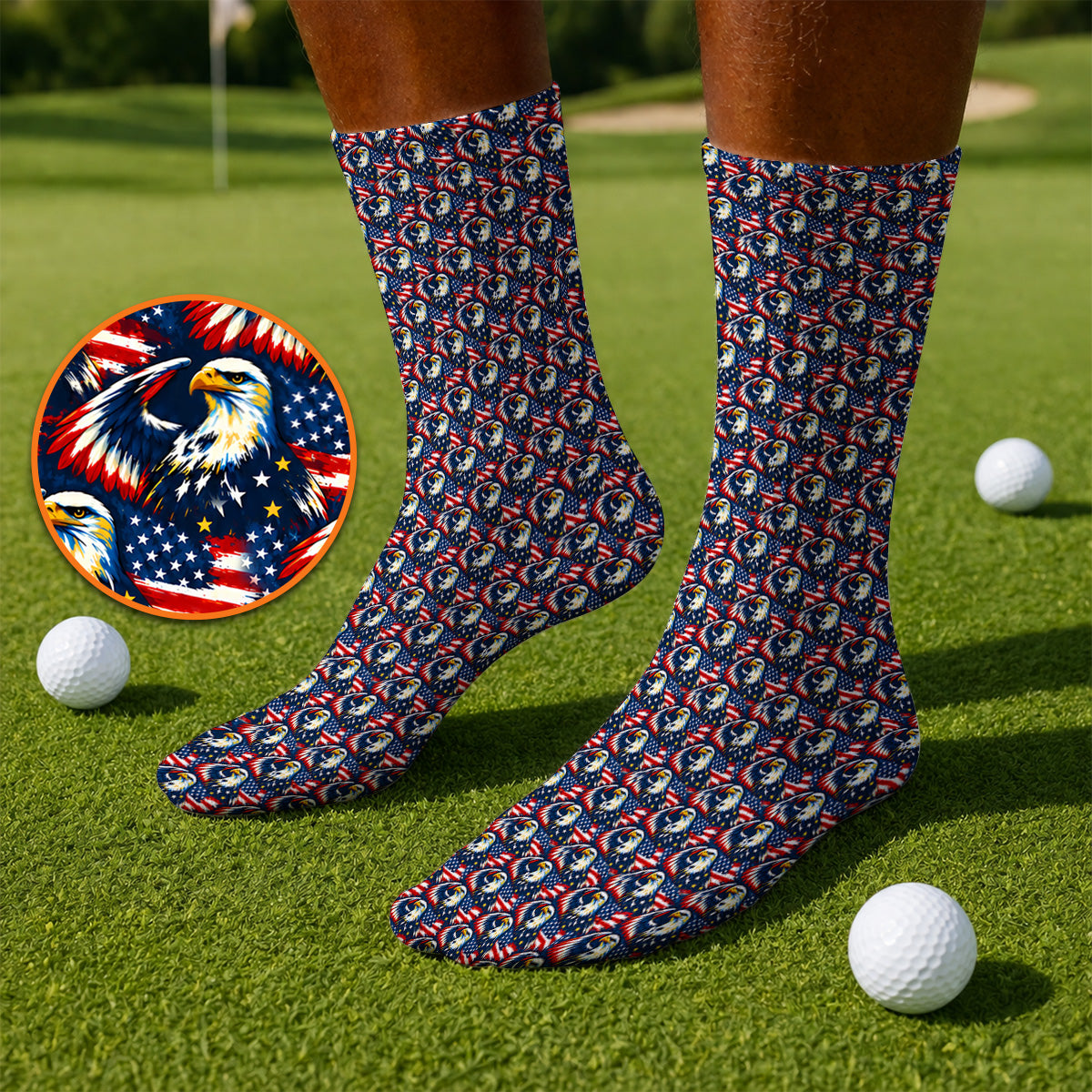 Veteran Bald Eagle Golf Socks, American Flag Patriotic Pattern Golf Sock, USA Military Golf Gift for Veterans