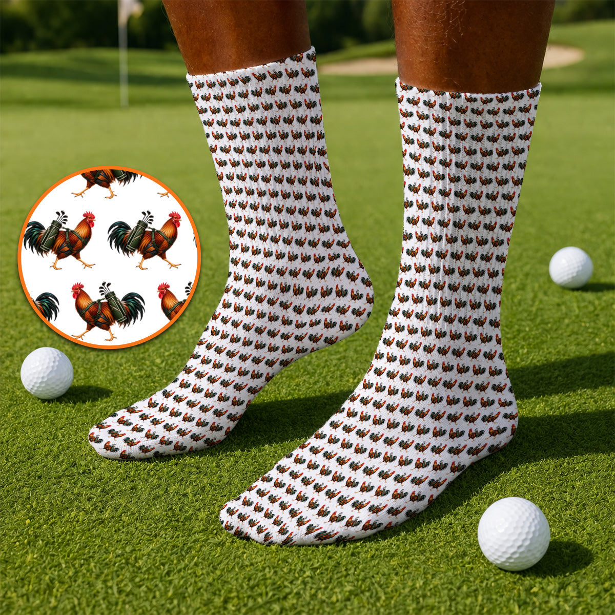 Rooster Pattern Golf Socks, Rooster Golf Sock For Chicken Lovers, Golf Gift For Golfer