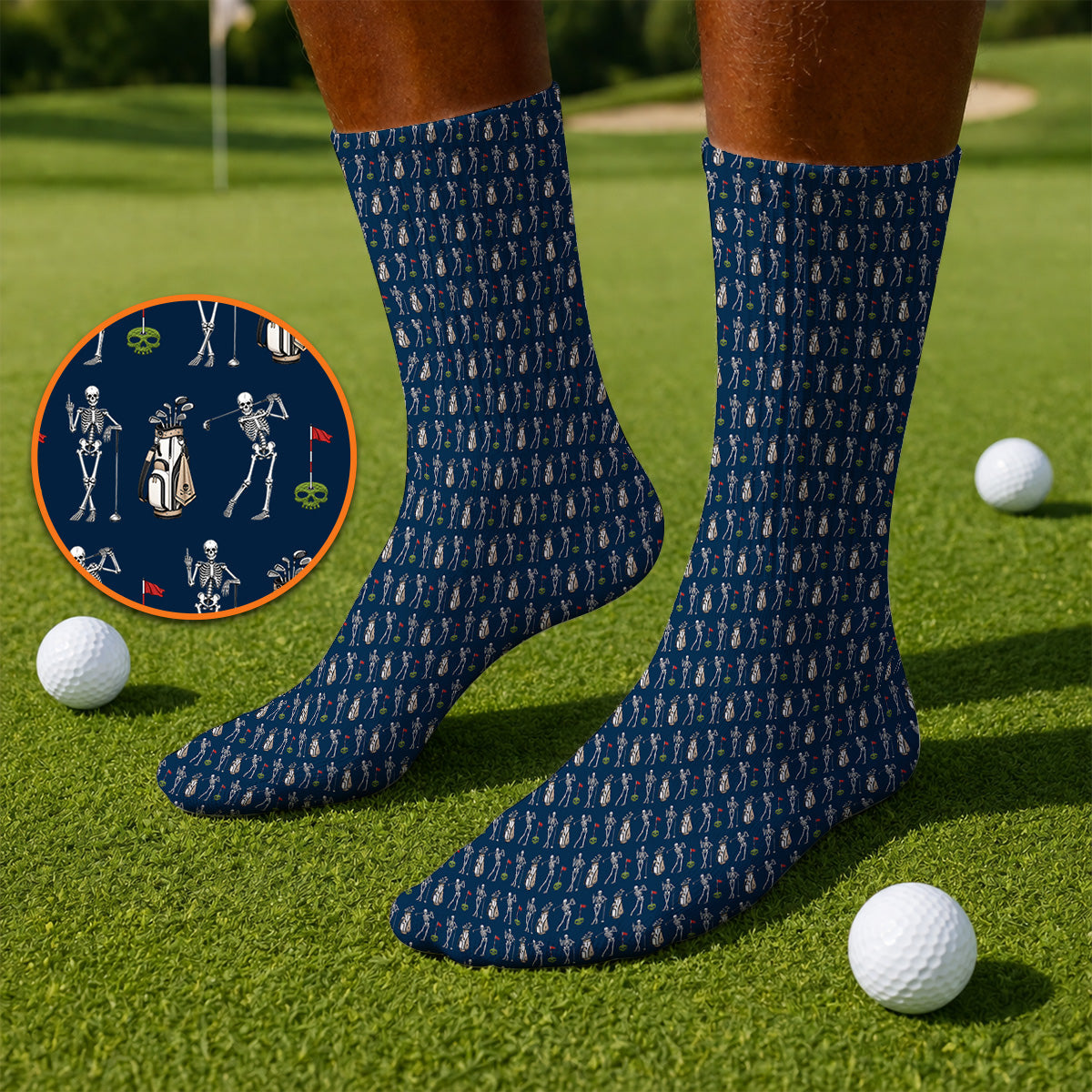Skeleton Pattern Golf Socks, Funny Skeleton Golf Sock, Golf Gift For Golfer