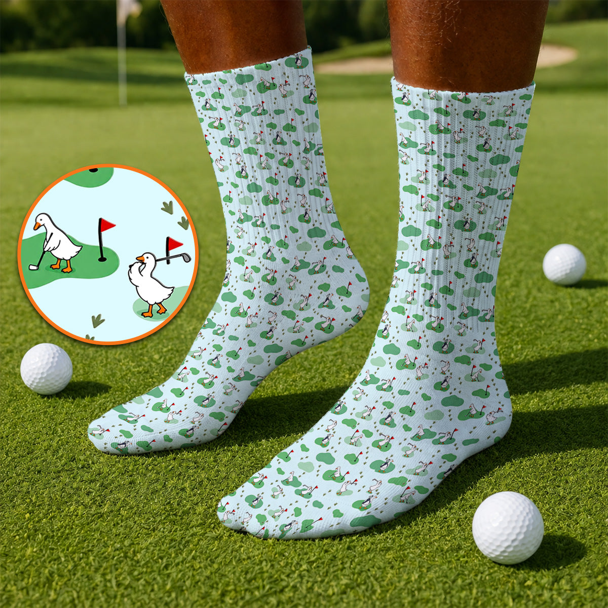 Funny Goose Golf Socks, Playful Golfing Goose Pattern Golf Sock, Golf Gift For Golfers