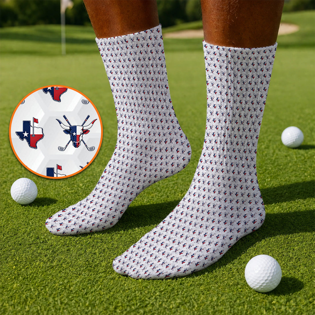 Texas Longhorn Golf Socks, Texas Flag Golf Pattern Sock, Western Longhorn Golf Gift For Golfer