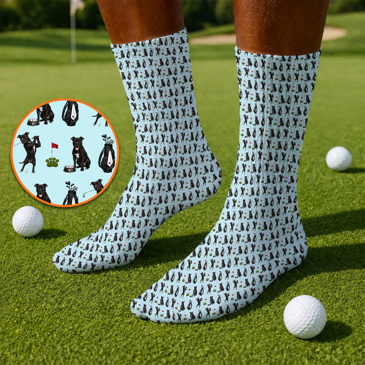 Funny Pit Bull Golf Pattern Socks, Black Pit Bull Golf Sock for Golfer, Golf Gift For Dog Lovers