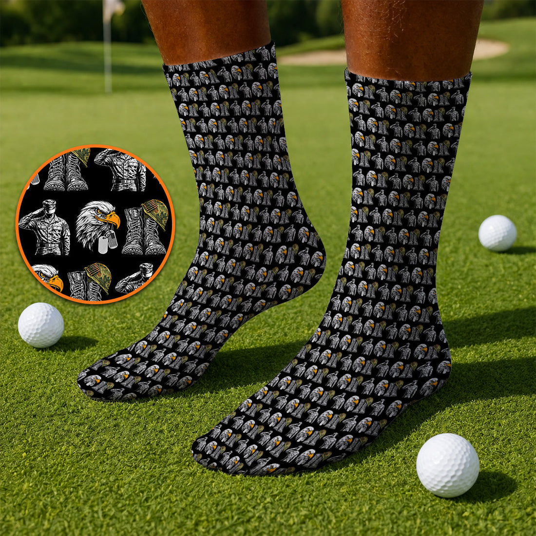 Veteran Eagle Golf Socks, Military Soldier & Army Tribute Pattern Golf Sock, Patriotic Veterans Day Golf Gift for Golfer