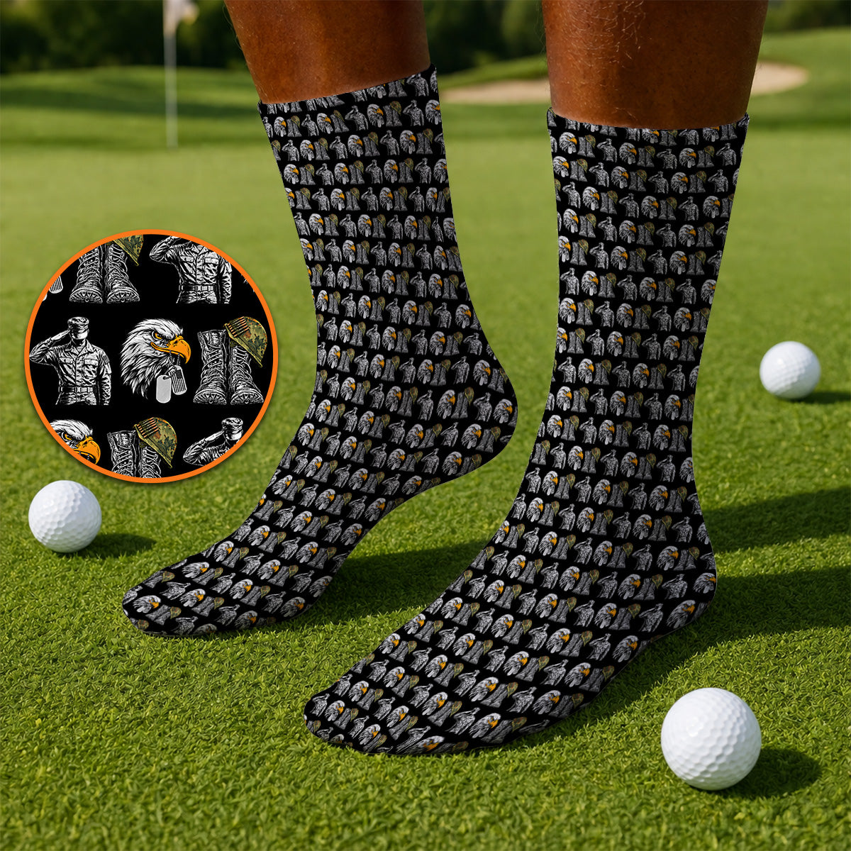 Veteran Eagle Golf Socks, Military Soldier & Army Tribute Pattern Golf Sock, Patriotic Veterans Day Golf Gift for Golfer