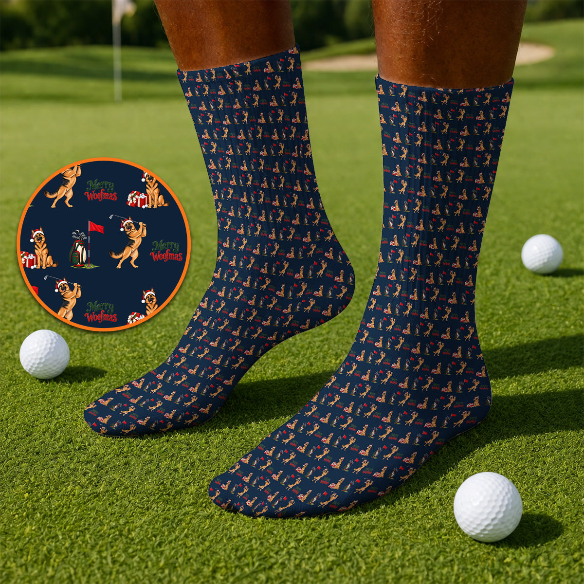 Merry Woofmas German Shepherd Golf Socks, Christmas Dog Pattern Golf Sock, Xmas Golf Gift For Dog Lovers
