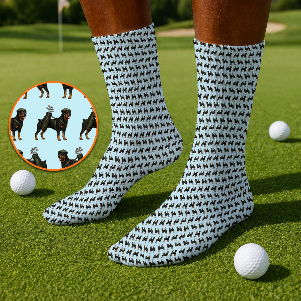 Rottweiler Golf Socks, Rottweiler Dog Golf Pattern Sock, Crazy Golf Gift For Golfer